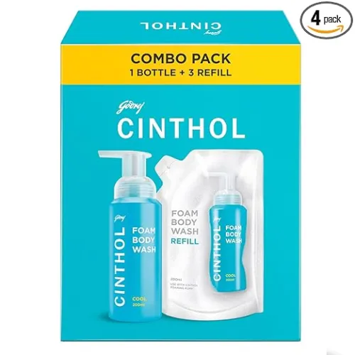 Image of Cinthol Cool Foam Body Wash (800ml) Combo Pack (1 Bottle + 3 Refills) | Unique Foam Formula for Moisturized & Irresistib