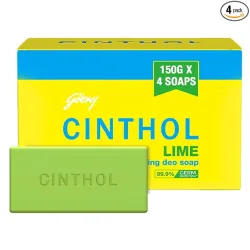 Cinthol Lime Soap, 150g (Pack of4) - 99.9% Germ Protection | Lime Fresh Fragrance | Soaps For Bath Grade 1 Soap | For Al