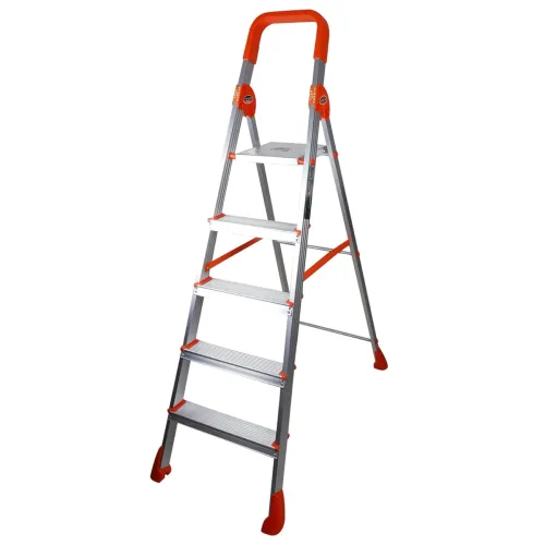Image of CIPLA PLAST Strong and Heavy Durable Light Weight Full Aluminium Heavy Duty Folding Ladder - Titanium 5 Step Folding