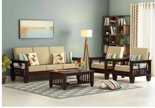 Image of CLANECRAFT Sheesham Wood 5-Seater Sofa Set