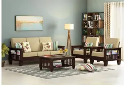 CLANECRAFT Solid Sheesham Wood Five Seater Sofa Set For Living Room/ Office | Fabric 3 + 1 + 1 Sofa Set (Walnut Finish 1, DIY(Do-It-Yourself))