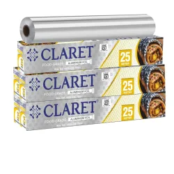 Claret Aluminium Foil 25 Meter | Food-Grade, Extra Strong & Durable | Retains Freshness & Keeps Food Warm | Ideal for Wrapping, Baking, Grilling & Storing Food (Pack of 5)