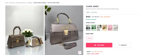 Image of CLARIS JAMES Women Set of 2 Solid Structured Handheld Bag