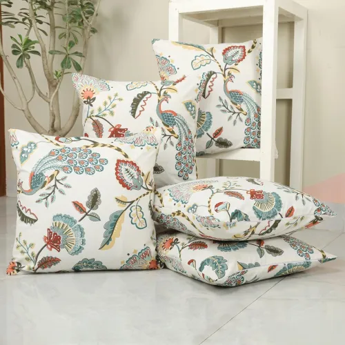 Image of Clasiko Cotton Cushion Covers Set of 5 (16x16 inches, Tulip Treats)