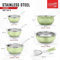 Classic Essentials Pista Handi/patila/bhagona/biryani cook & serve Induction Bottom Cookware Set (Stainless Steel, 10 - 