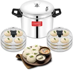 Classic Essentials Stainless Steel Idli Cooker with 6 Plates, 24 Idlis Silver Standard Idli Maker (6 Plates , 24 Idlis )