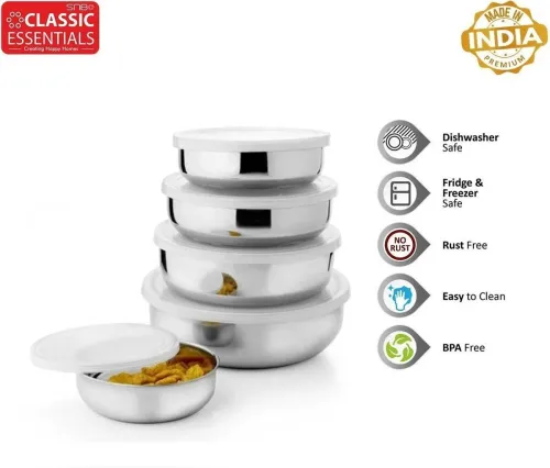 Image of Classic Essentials Steel Fridge Container  (Pack of 5, Silver)