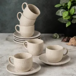 Clay Craft Fine Ceramic Apex Beige Cups & Saucer, Set of 12, Cups for Tea & Coffee, Gift Set, Elegant Design for Home and Kitchen and Can Be Gifted to Your Loved Ones On Any Occassions.