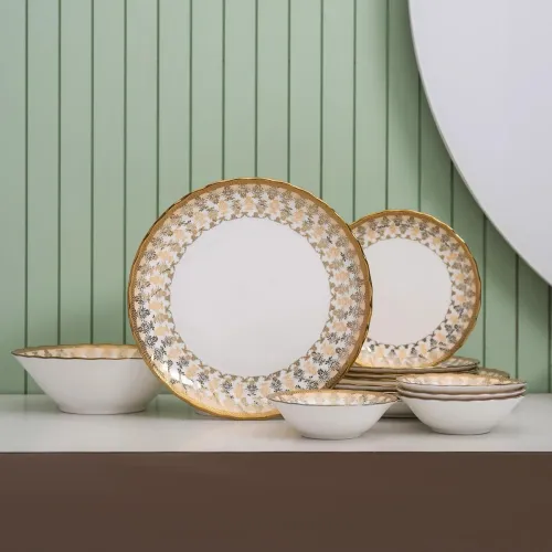Image of Clay Craft Fine Ceramic Ebony Dinner Set, Enchanting Gold, for Family of 4, Dinner Set Ceramic, Crockery Set, Dining Set