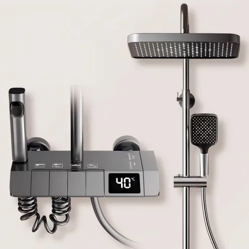 Image of clayplus Thermostatic Shower Panel Shower Set with Head Shower/Hand Shower/Bidet Gun (Matte Finish)