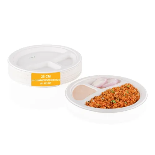 Image of Clazkit 10Inch 50Pack, 3Compartment Disposable Plates