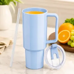 Clazkit 1800ML Tumbler with Handle & Straw, Plastic Travel Cup, Leakproof Reusable Mug for Cold Beverages, Office, Gym & Car -BLUE