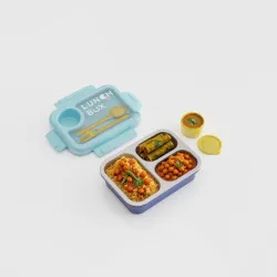 Clazkit 3 Compartment Lunch Box with Sauce Container BPA Free Stainless Steel