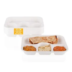 Clazkit 50 Pack, 4-Compartment Disposable Meal Tray | Compostable Bagasse Plates | Eco-Friendly Biodegradable Dinner Plates | Party, Wedding, Event Plates, White