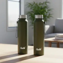 Clazkit Alpha Pro Classic Stainless Steel Water Bottle Single Wall 1000ml Set of 2 | Lightweight, Leak-Proof, Reusable | Ideal for School Kid, Office, Gym & Travel | Green
