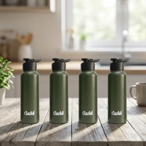 Image of Clazkit Alpha Sporty Stainless Steel Water Bottle Single Wall 750ml Set of 4 | Lightweight, Leak-Proof, Reusable | Ideal