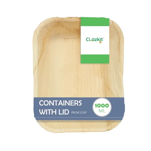 Image of Clazkit Areca Palm Leaves Containers with Lid | Disposable Eco-Friendly Containers for Serving Snacks and Meals | Durabl