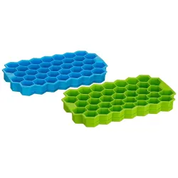 Clazkit Flexible Silicone Honeycomb 37 Cavity Ice Cube Tray for Freezer Moulds Small Cubes Whiskey Fridge Bar Soft Ice Cube Tray -Color May Vary-Pack of 2