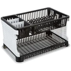 Clazkit Dish Drainer | Plastic Cutlery Holder | Drying Basket | Dish Drying Rack for Kitchen Utensils | Standing Shelf Bartan Stand Countertop for Kitchen | 51 * 33 * 27.2 Centimeters | Blac...
