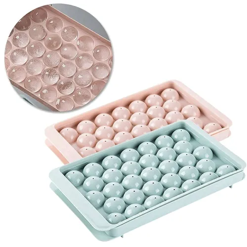 Image of Clazkit Plastic Mini Round Ice Cube Tray with Lid Ball 