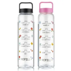 Clazkit Plastic Motivational 1000ml Water Bottle (Set of 2)