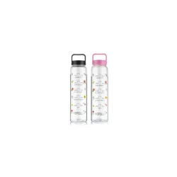 Clazkit Plastic Motivational 1000ml Water Bottle (Set of 2