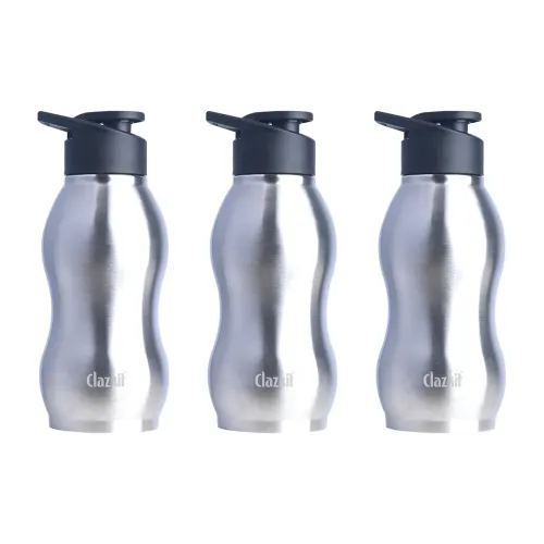 Image of Clazkit Platina 750ml Sporty Stainless Steel Water Bottle Set of 3 |ISI Certified |Leakproof, Rust-Free, BPA-Free, Durab