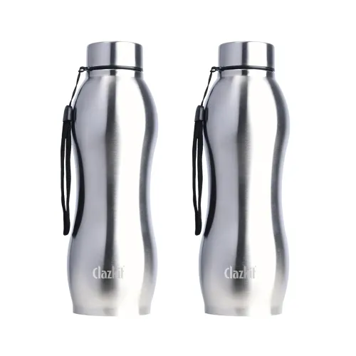 Image of Clazkit Platina Pro Classic Stainless Steel Water Bottle 1000ml Set of 2 | ISI Certified | Leakproof, Rust-Free, BPA-Fre