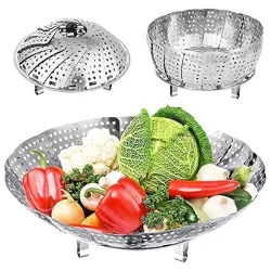 Clazkit Stainless Steel Steamer Basket for Vegetables & Fruits – Insert for Pots & Pans, Food Drain Bowl (Silver)