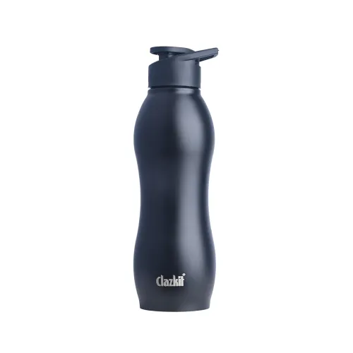 Image of Clazkit Platina Stainless Steel Black Matte Finish Water Bottle Set of 2 |ISI Certified | Leakproof, Rust-Free, BPA-Free