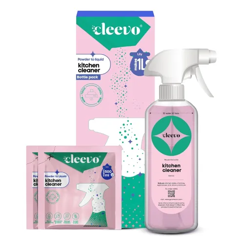 Image of Cleevo Kitchen Cleaner Spray- 1L Bottle Pack | Natural Plant-Based Cleaning Spray for Tough Stains, Gas Stove, Counterto