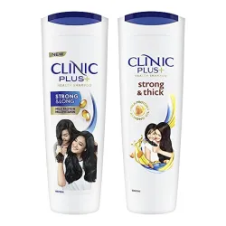 Clinic Plus Strong & Long Shampoo 355Ml & Clinic Plus Strong & Extra Thick Shampoo With Milk Protein And Almond Oil For Hair Strengthening & Volume, 355ml