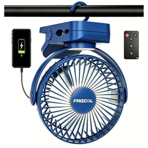 Image of Clip on Fan 65 Hours Portable Desk Fan Rechargeable with LED Lights & Hooks