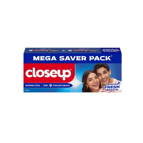 Image of Closeup Intense Cool Blue Gel Toothpaste with Cooling Beads | Intense Cooling | 18 Hours of Fresh Breath, 300g (150g x 2