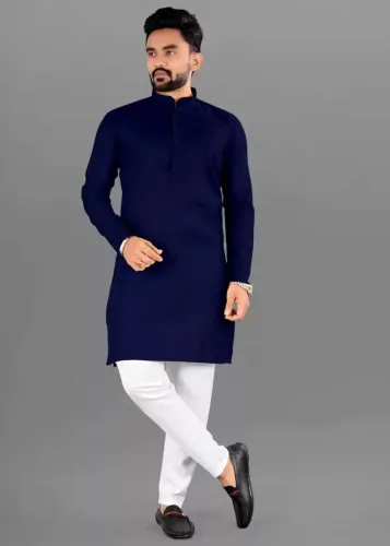 Image of CLOTHENIC Men's Solid Cotton Blend Straight Kurta