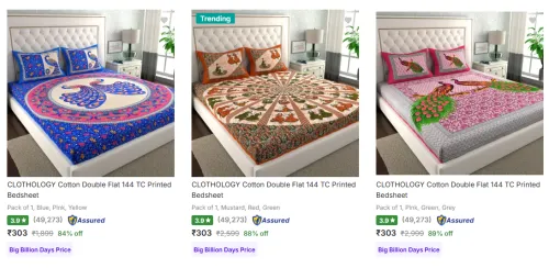 Image of Clothology Bedsheets upto 89% Discount
