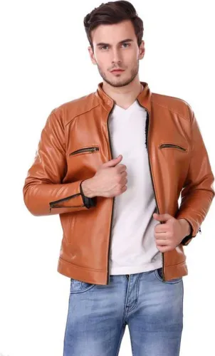 Image of CLOUD LOOK Men Solid Leather Jacket