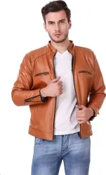 CLOUD LOOK  Men Solid Leather Jacket
