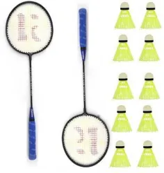 CLOVERBYTE 2-Piece Badminton Racket Set with 10 Plastic Shuttlecocks