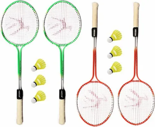 Image of CLOVERBYTE Badminton Kit – 4 Racquets + 6 Shuttlecocks (Multicolour)