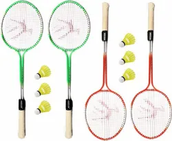 CLOVERBYTE Badminton Kit – 4 Racquets + 6 Shuttlecocks (Multicolour)
