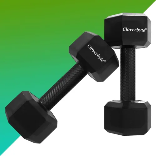 Image of CLOVERBYTE Black PVC Hex Dumbbell Set 4kg