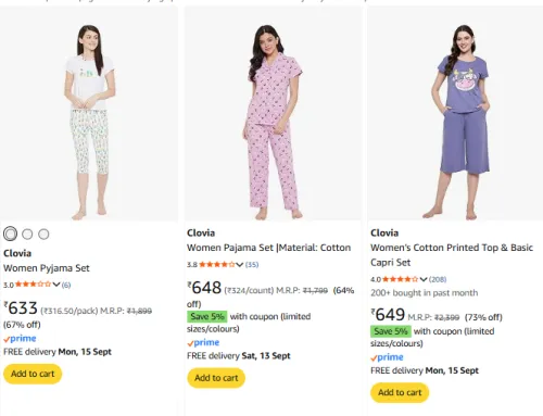 Image of Clovia Payjama Set at Minimum 60% Discount