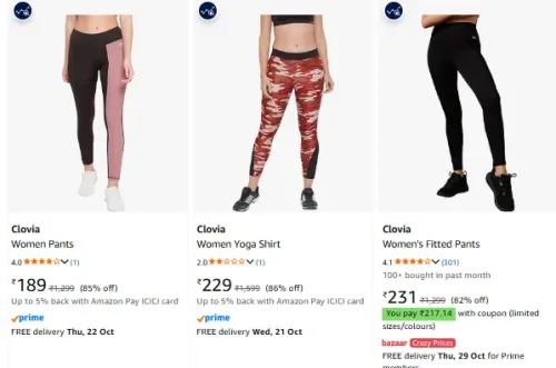 Image of Clovia Women Gym Tights at minimum 70% Discount