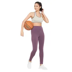 Clovia Women Gym Tights– High-Rise, Ankle-Length, Plum
