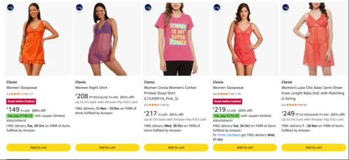 Image of Clovia Women Nightwear starting @ ₹149