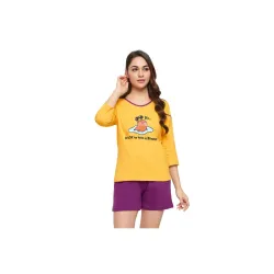 Clovia Women's Cotton Printed Graphic and Text Print Top & Chic Basic Shorts Set