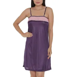 Clovia Womens Satin Short Nighty with Lace