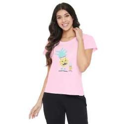 Clovia Womens Cotton Print Me Pretty Lounge Regular Fit T-Shirt