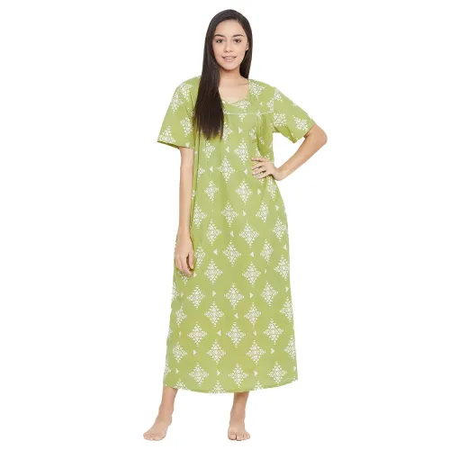 Image of Clovia Women's Cotton Printed Maternity Long Night Dress
